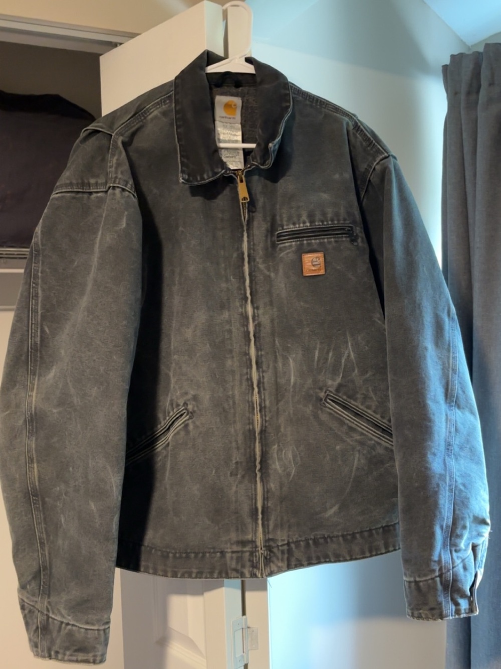 Vintage Carhartt J97 Blanket Lined Blue Grey Detroit Jacket size XL Tall